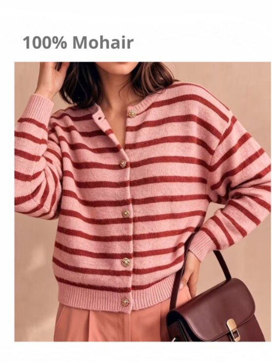 Sweaters - New FW2026 100% Mohair Sezane Style Red Pink Striped Cardigan 16-18